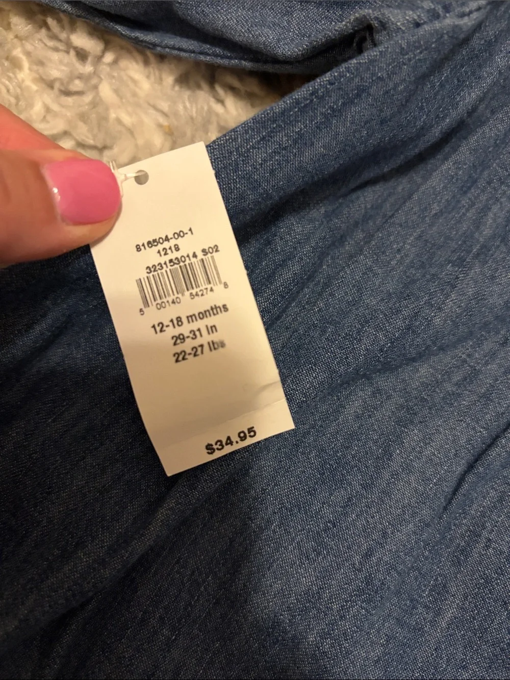 GAP Denim-Style Baby Romper with Pink Floral Embroidery